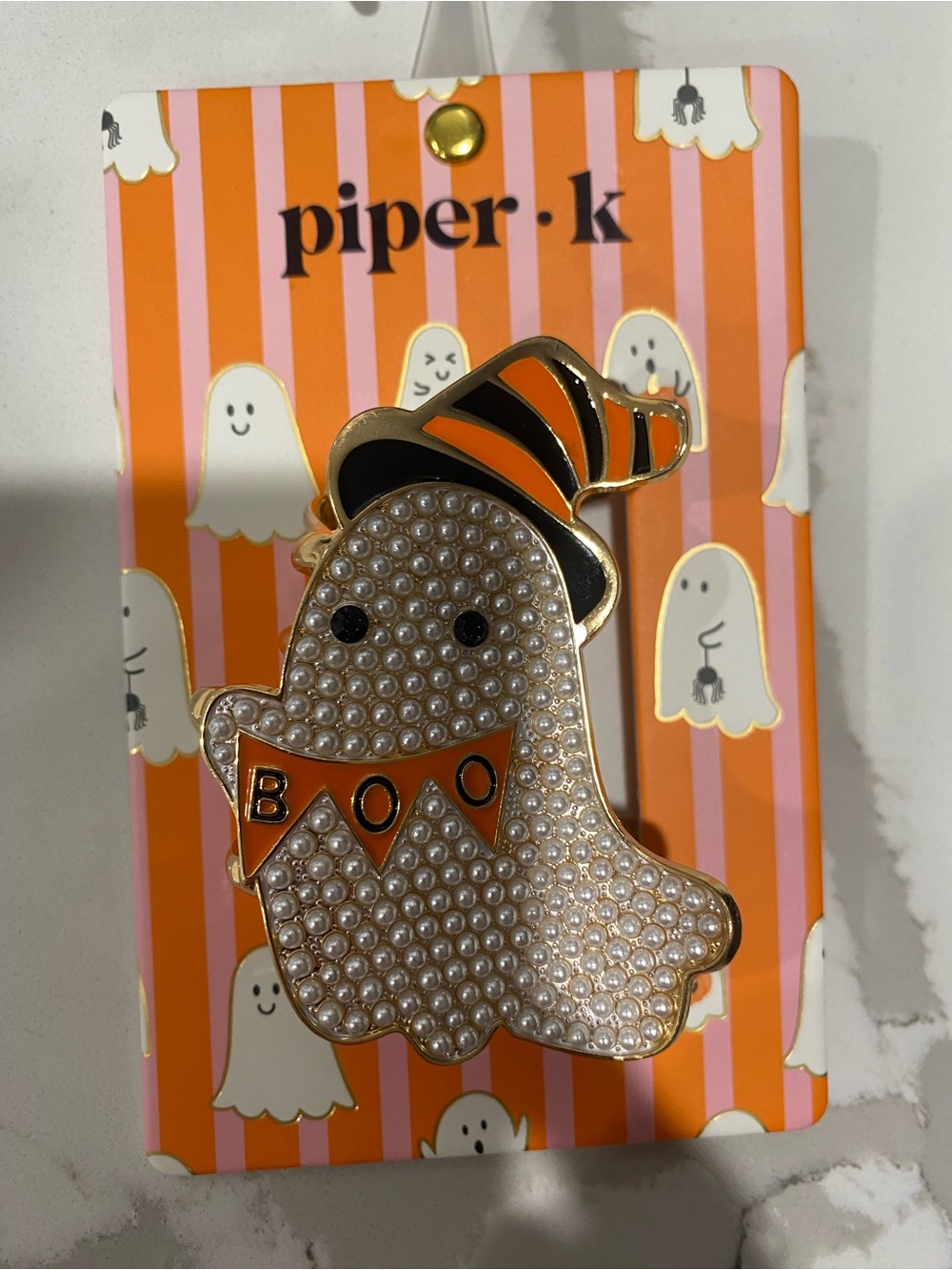 New! Piper K Ghost in Striped Witches Hat Hair Clip, Halloween